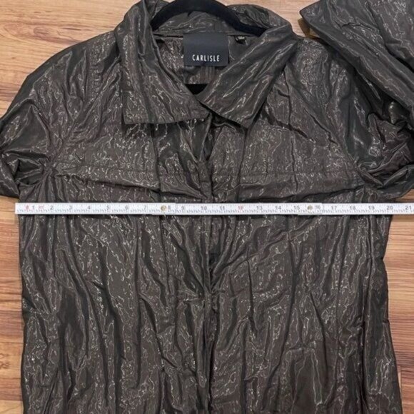 Carlisle Women’s 6 Metallic Brown Crinkle Flare Jacket Long Sleeve Button Down - Picture 6 of 10